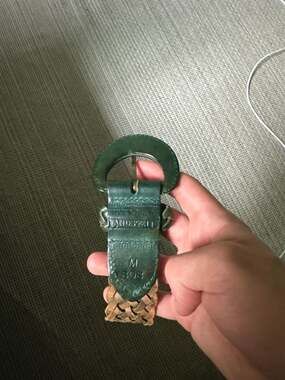 Vintage Lands' End Braided Green Leather Belt Made in Turkey Size M